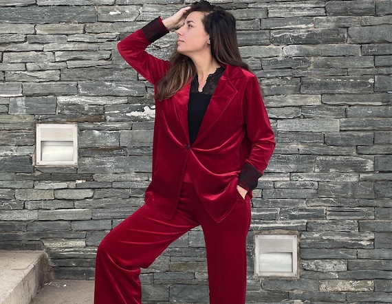 Short Velvet Women Blazer Coat, 2022 Red Velvet Wrap Top, Loose Lightweight  Jacket, Casual Fitted Sleeved Velvet Vest, Plus Size 