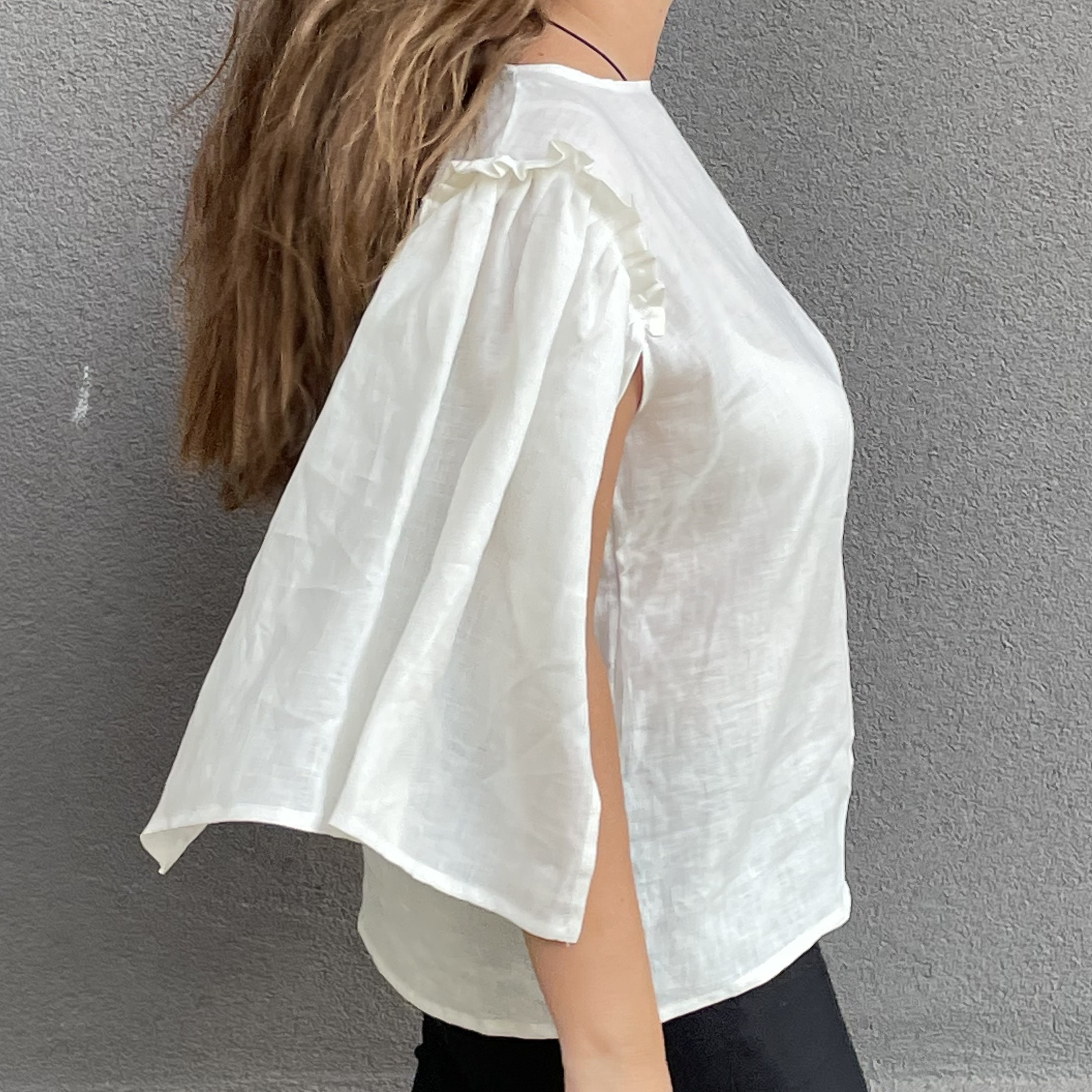 Split Sleeves Linen Blouse White Loose Flax Shirt Elegant - Etsy