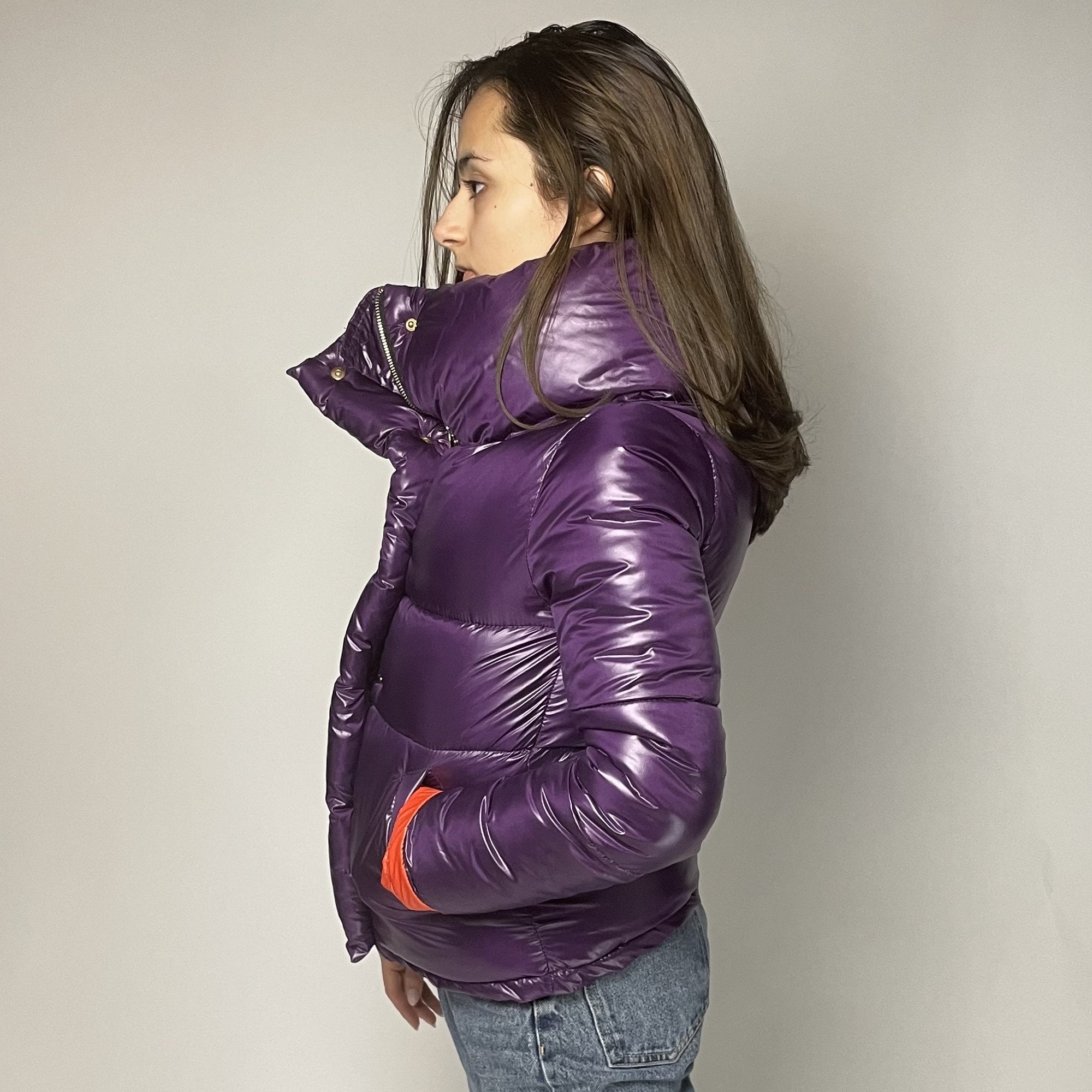 Purple Puffer Jacket, Down Jacket, Winter High Collar Jacket, Quilted ...