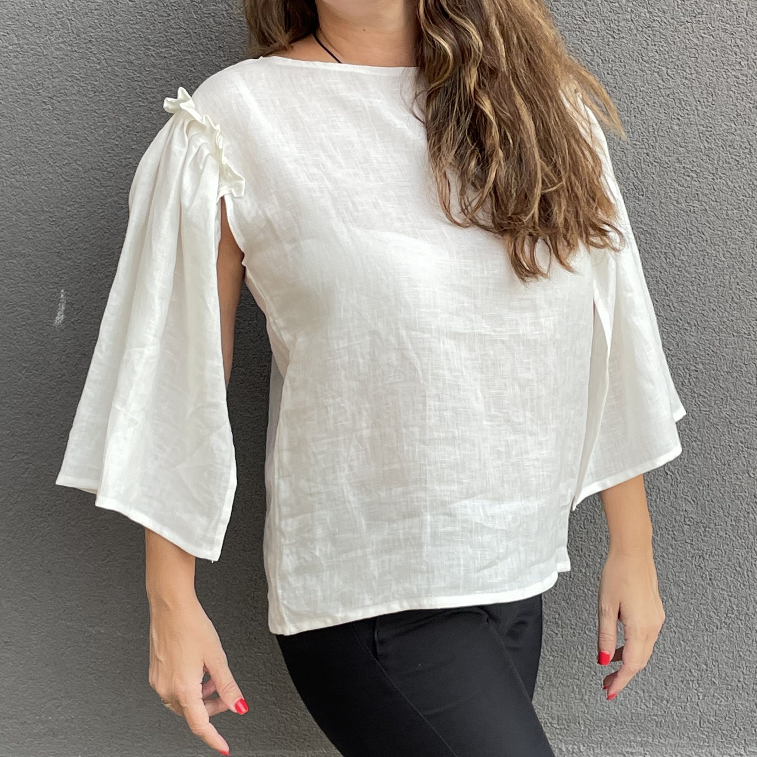 Split Sleeves Linen Blouse White Loose Flax Shirt Elegant - Etsy