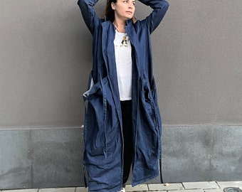 Maxi Denim Wrap Coat, Extravagant Long Jean Jacket, Asymmetrical Trench Coat, Women Boho Cloak, Long Sleeve Vest, Kimono Robe