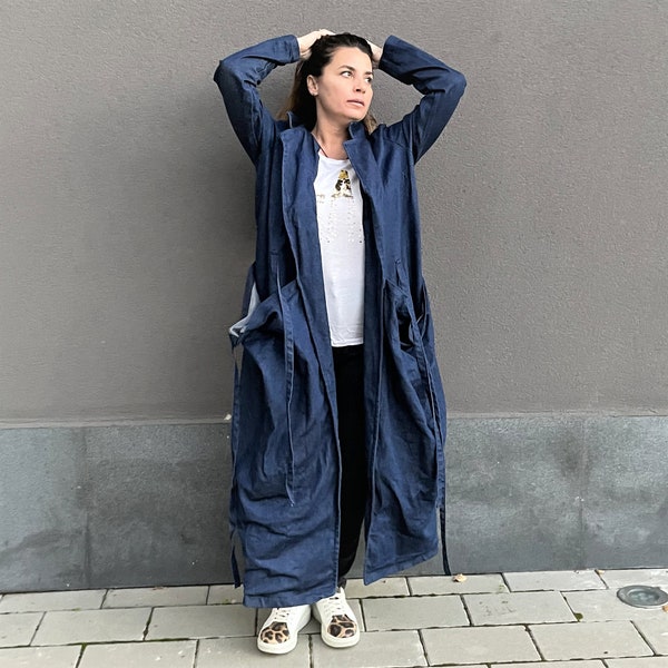 Maxi Denim Wrap Coat, Extravagant Long Jean Jacket, Asymmetrical Trench Coat, Women Boho Cloak, Long Sleeve Vest, Kimono Robe