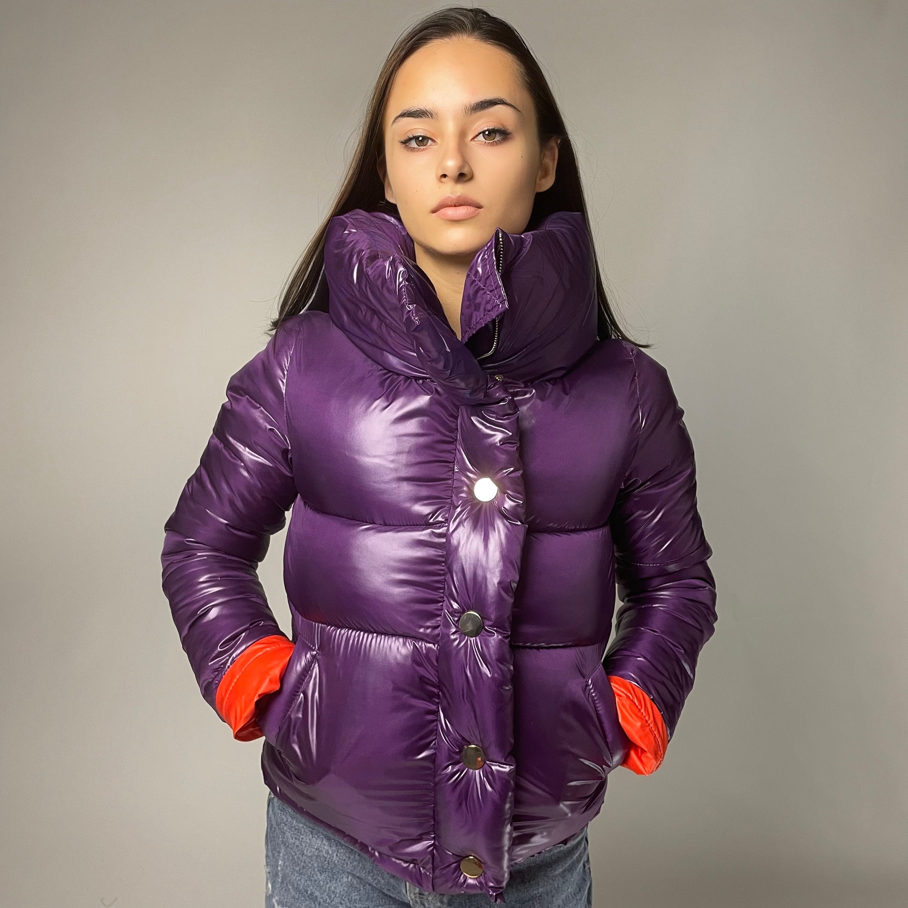 Purple Puffer Jacket, Down Jacket, Winter High Collar Jacket, Quilted  Cropped Jacket, XXS Bomber Jacket for Women, Short Coat -  Canada