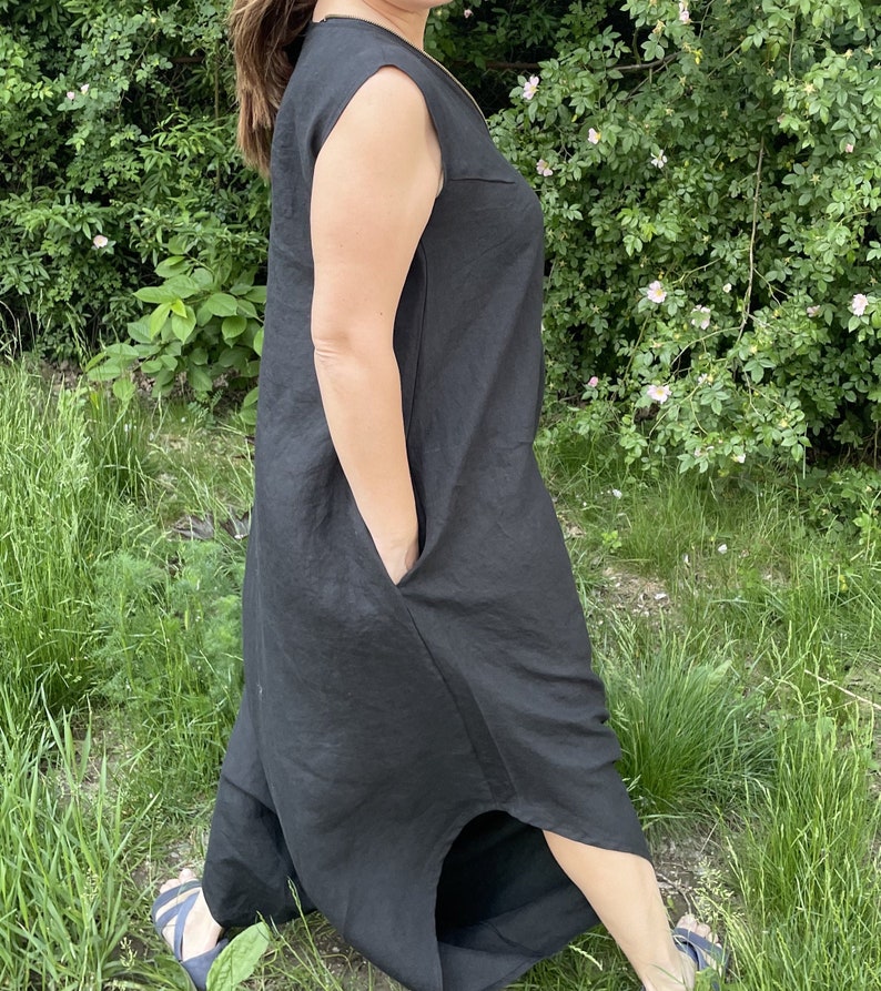 Loose Linen Baggy Overalls Black Drop Crotch Jumpsuit Wide Etsy