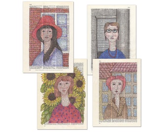 Postkartenset aus vier verschiedenen Postkarten - Frauen
