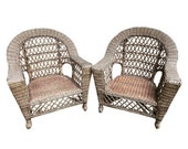 large wood wicker club chair - a pair
