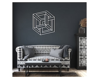 Escher Impossible Cube Optical Illusion Metal Wall Art, Outdoor and Indoor, Gift