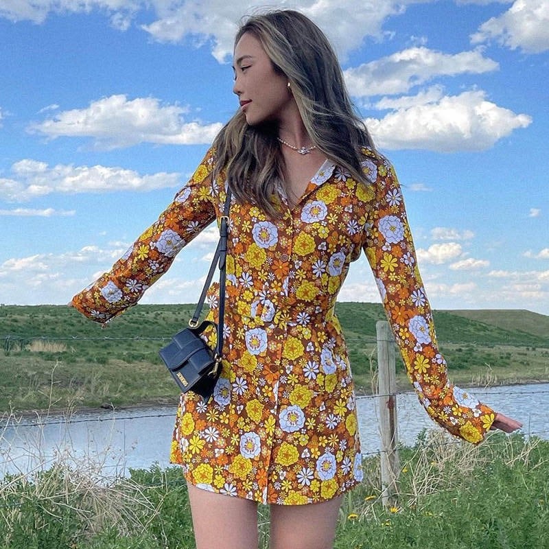 Retro Floral 60s Style Belted Dress