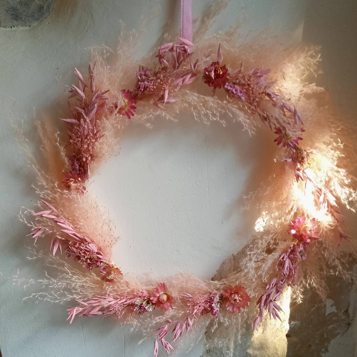 Couronne de Fleurs Séchées Naturelles Roses