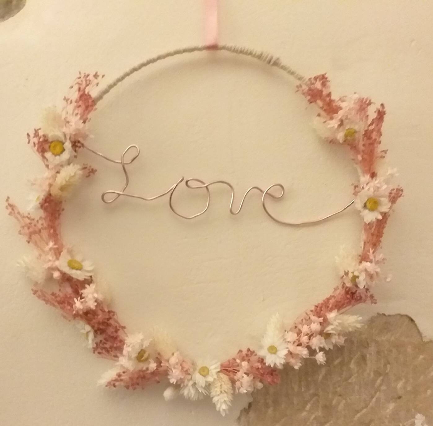 Couronne de Fleurs Séchées Personnalisée Metal et Coton , Rose