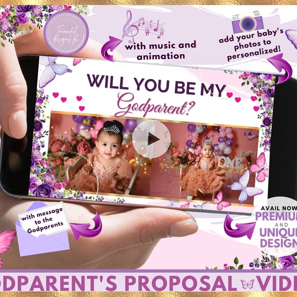 Will you be my Godparent Video Godparents Proposal Baptism Gift Godmother Godfather Proposal Ideas (FREE Add Photos)