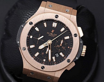 HUBLOT Big Bang Black Dial 18kt Rose Gold Men's Watch 301.PX.1180.Rx, Automatic Watch, Mens Watch, Artisane GMT Watch, Sports watches