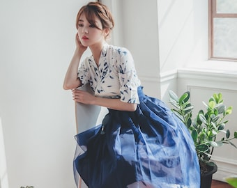 White&Blue Classy dress | Modern Hanbok dress | Korean Handmade Elegant dress | Wedding, Occasion clothing for women | Daily dress | SO.13