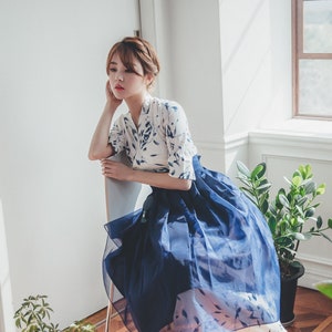 White&Blue Classy dress | Modern Hanbok dress | Korean Handmade Elegant dress | Wedding, Occasion clothing for women | Daily dress | SO.13