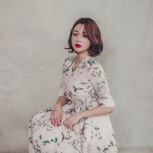 Beige Floral Modern Hanbok Dress | Woman hanbok | Korean modern hanbok | Daily Casual woman dress  | Occasion clothing for women | SO.8