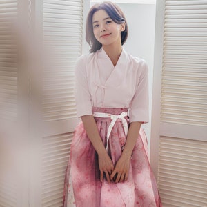 Pink Modern Hanbok | Korea Daily hanbok | Casual, Formal women top | Handmade Korea Jeogori | women hanbok | Pink wrap Skirt | J.5_2