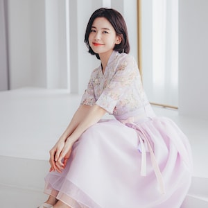 Purple Floral pattern Modern Hanbok Dress | Korean Handmade hanbok | Women Hanbok | Party Dress clothing for women | Purple skirt | SO.22