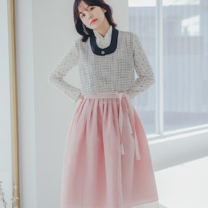 Tweed Vest with Navy Accents| Modern Hanbok Vest | Korean Handmade Traditional Vest| Occasion clothing for women | V.2
