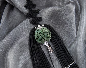 Black Tassel Jade Norigae | High Quality Jade Korea Traditional Accessory | Soosulhwa Hanbok Accessory | A.18