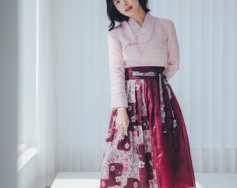 White Modern Hanbok Jeogori | Handmade Korean Hanbok  | Modern hanbok Dress | women hanbok | Red wine wrap Skirt | J.27