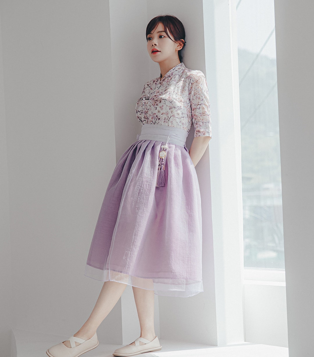 Sky Blossom Lace Modern Hanbok Dress