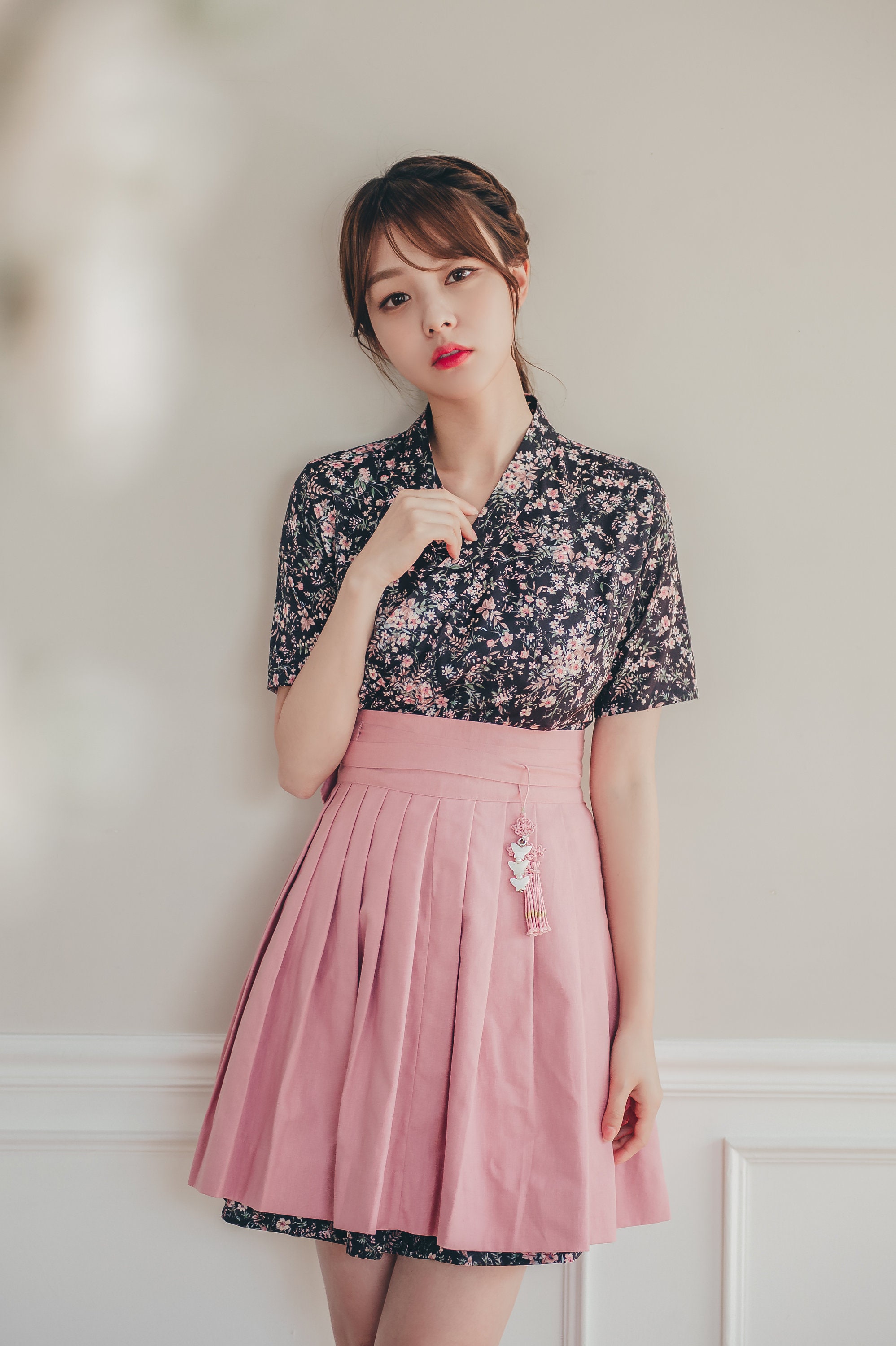 Handmade Modern Korea Daily Hanbok Black&Pink Floral | Etsy