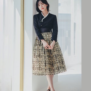 Black Modern Hanbok Jeogori | Handmade Korean Hanbok  | Modern hanbok Dress  | women hanbok | White night wrap Skirt | J.35