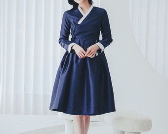 Navy Modern Dress | Modern Hanbok Dress | Korea Handmade Hanbok | Lovely clothing for women | Wedding, Bloom dress | WO.6