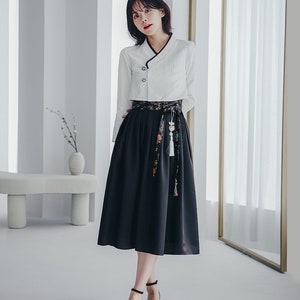 White  Modern Hanbok Jeogori | Handmade Korean Hanbok  | Modern hanbok Dress  | women hanbok | Black wrap Skirt | J.32