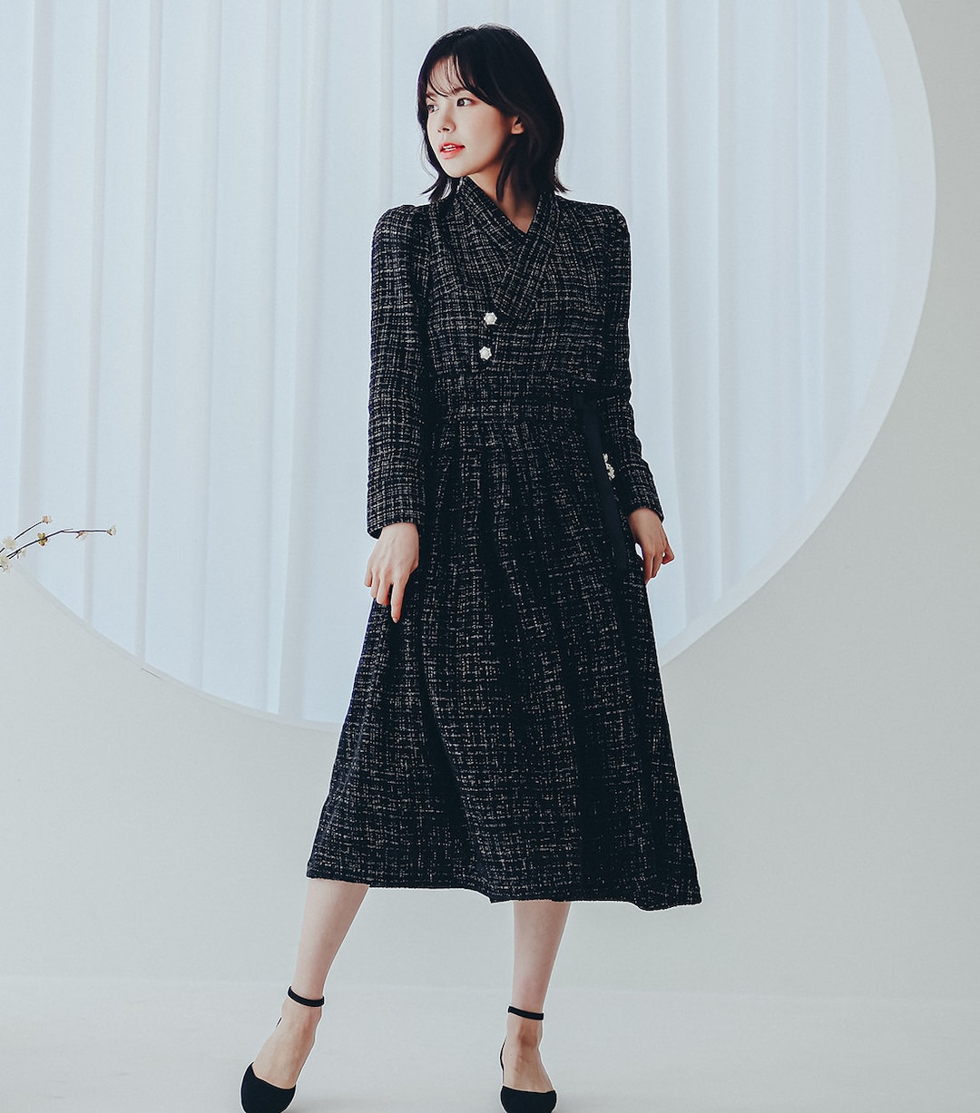 Black Tweed Dress | Korean Modern Hanbok | Modern Hanbok Dress