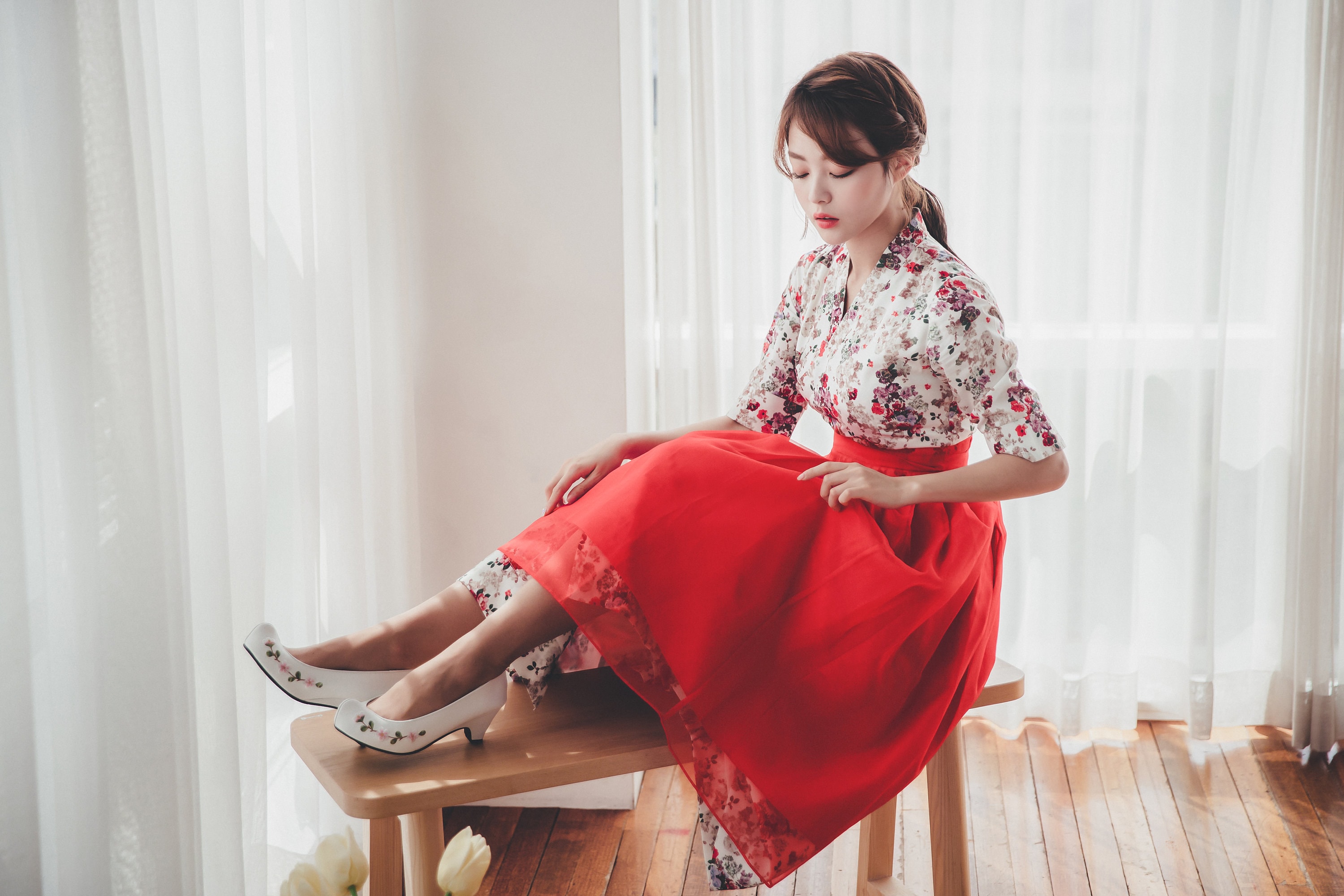strapless open back dress Yoonju Red Dress Girl Hanbok (1-8YR) 7 main image 1