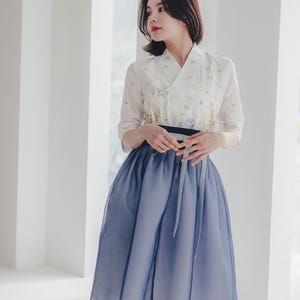 White&Blue Butterfly dress | Modern Hanbok dress | Korean Handmade Elegant dress | Occasion clothing for women | Daily dress | J.46