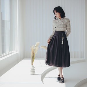 Ivory Modern Hanbok Jeogori | Handmade Korean Hanbok  | Modern hanbok Dress | women hanbok | Brown wrap Skirt | J.26