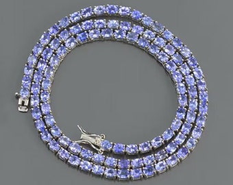 Natuurlijke Tanzanite Tennis ketting Sterling Zilver, Tanzanite ketting, geboortesteen ketting, bruiloft ketting steen, gepersonaliseerd cadeau