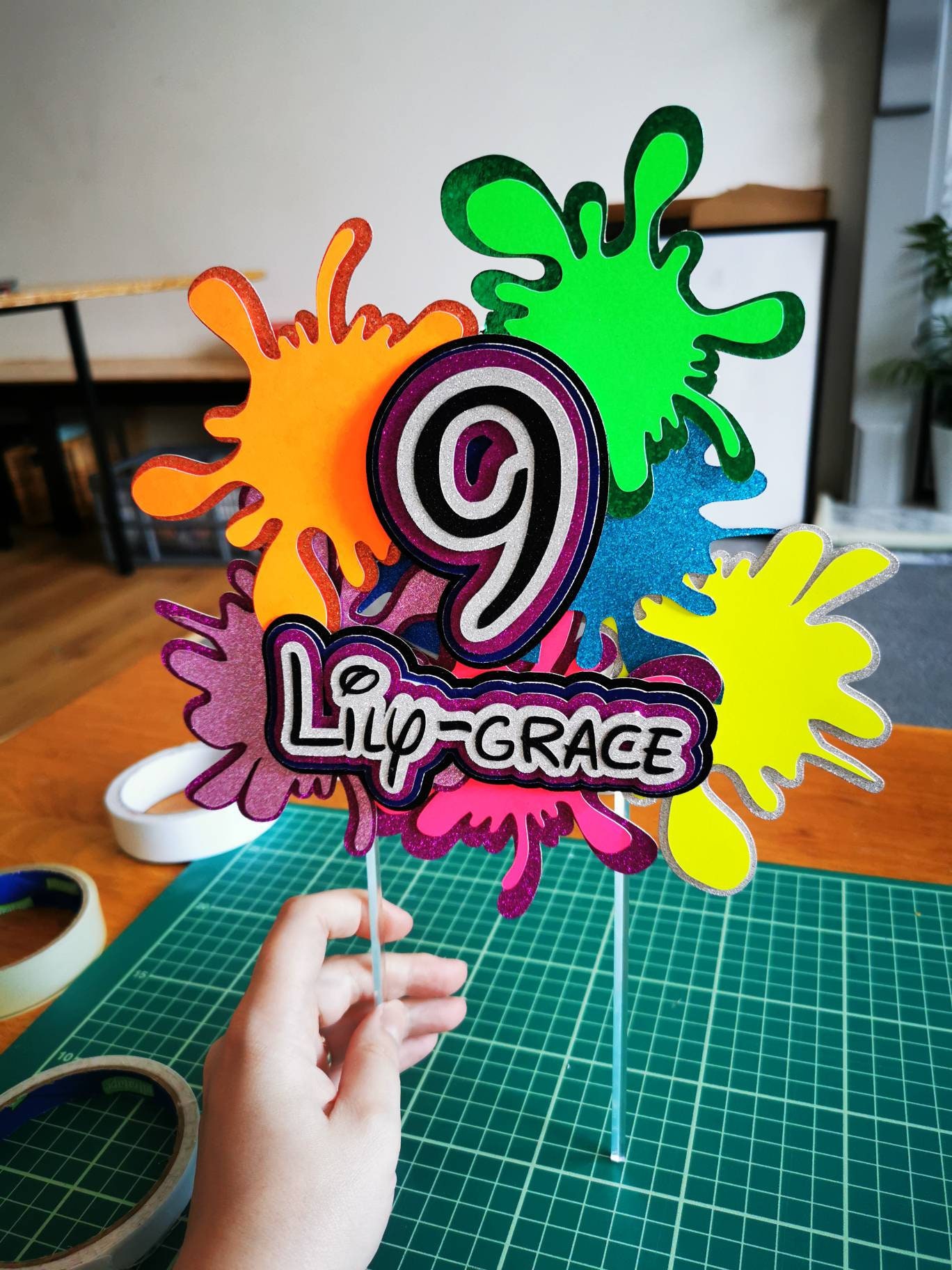 Neon cake topper homemade bespoke cake topper splat cake Etsy