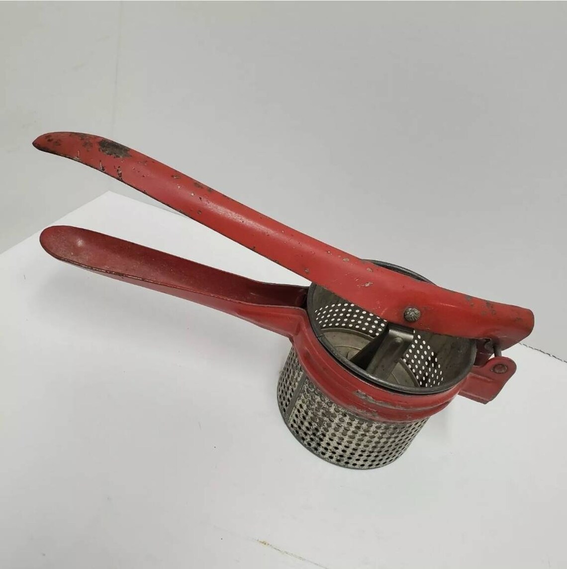 Vintage Antique Food Press Potato Ricer Juicer Red Metal Etsy
