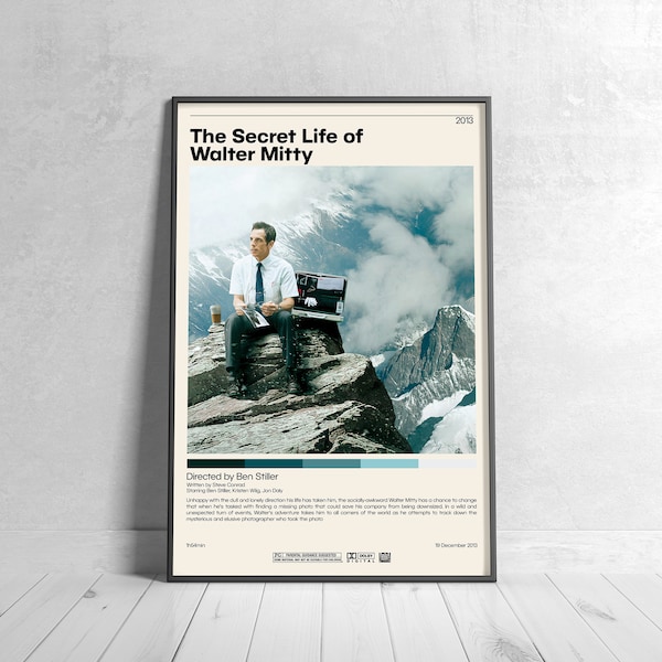 The Secret Life of Walter  |  Ben Stiller, Minimalist Movie Poster, Vintage Retro Art Print, Custom Poster, Wall Art Print, Home Decor