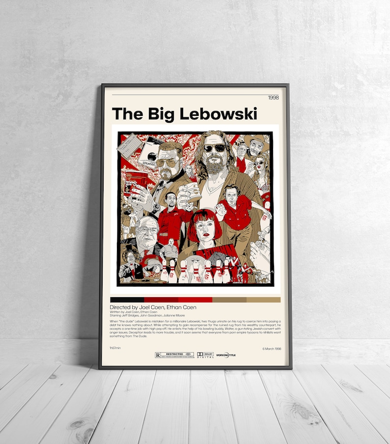 The Big Lebowski Poster Joel Coen, Ethan Coen, Minimalist Movie Poster, Vintage Retro Art Print, Custom Poster, Wall Art Print image 1