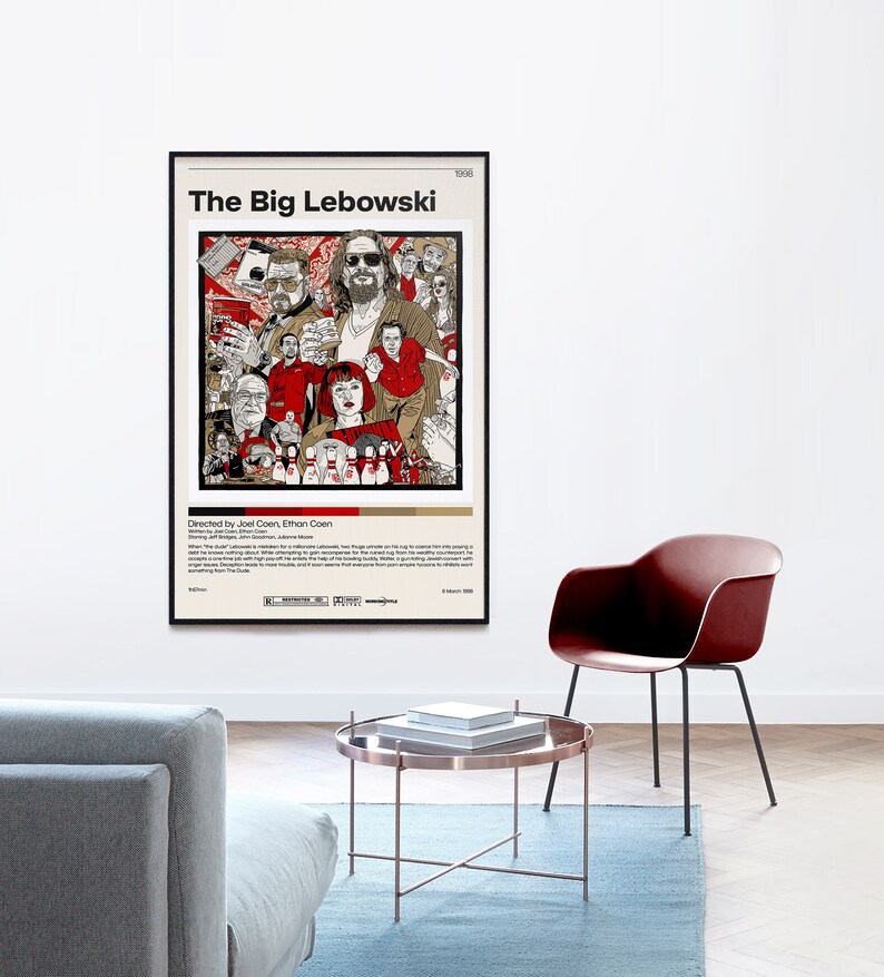 The Big Lebowski Poster Joel Coen, Ethan Coen, Minimalist Movie Poster, Vintage Retro Art Print, Custom Poster, Wall Art Print image 4