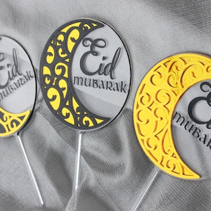Cake-Topper EID MUBARAK; acrylic; pie attachment; holiday; decoration cake; pie sticks; gold; Black;