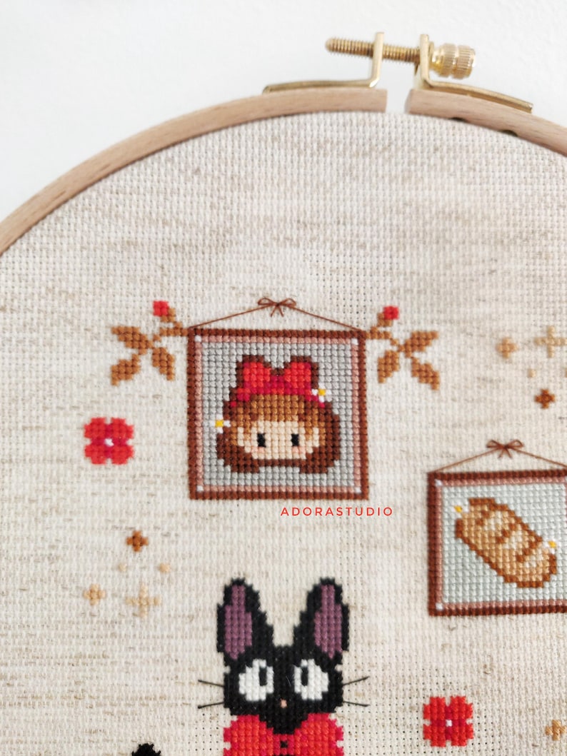 Embroidery pattern, cross stitch, Kiki's Delivery Service, Jiji's Portraits, Studio Ghibli, cat image 2