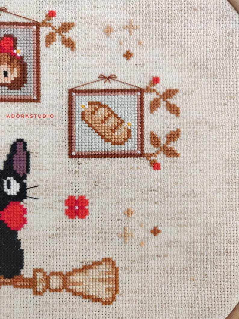 Embroidery pattern, cross stitch, Kiki's Delivery Service, Jiji's Portraits, Studio Ghibli, cat image 3