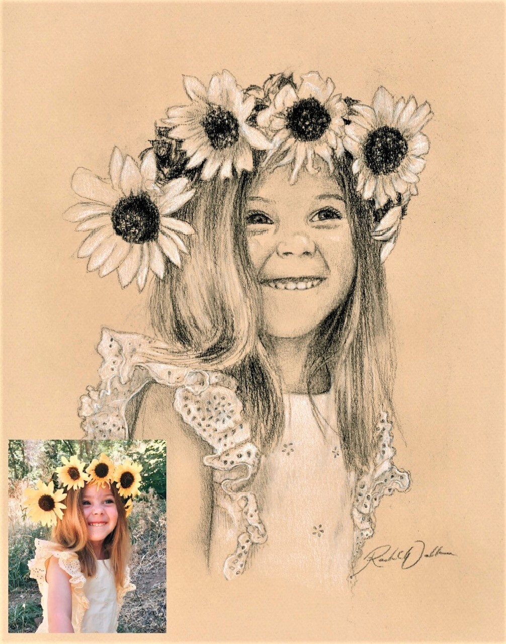 Custom Charcoal Pencil Drawing From Photo, Custom Child Portrait, Hand