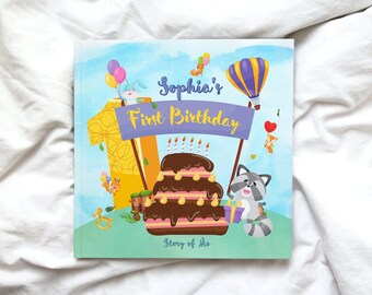 Livre personnalisé - Mon premier anniversaire - Livre personnalisé personnalisé avec les noms de l'enfant et de la famille, excellent cadeau pour un premier anniversaire