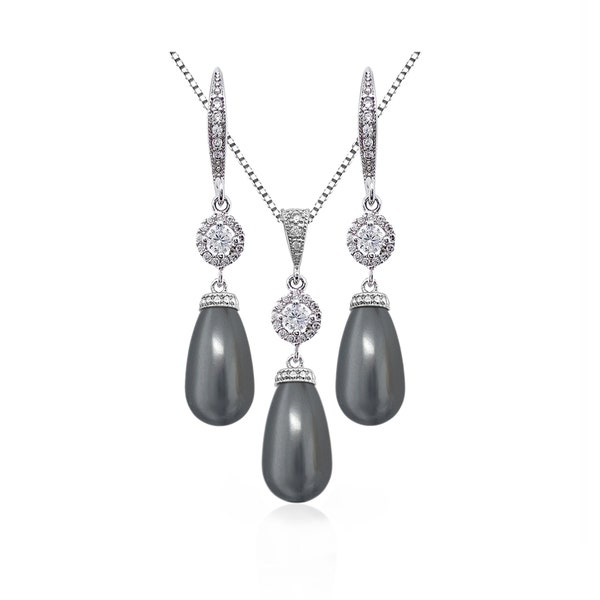 Dark Grey Pearl Wedding Jewelry Set, Bridal Jewelry Set, Necklace and Earrings Set, Bridesmaid Gift, Swarovski Dark Gray Pearl Prom Jewelry