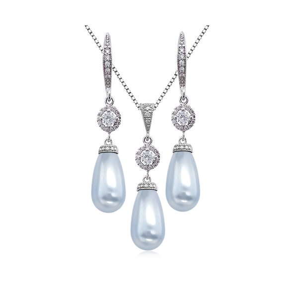 Light Blue Pearl Wedding Jewelry Set, Bridal Jewelry Set, Necklace and Earrings Set, Bridesmaid Gift, Swarovski Light Blue Prom Jewelry