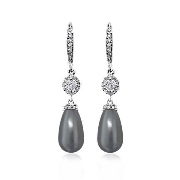 Dark Grey Pearl Wedding  earrings, Bridal  earrings, Charcoal Grey Earrings, Bridesmaid Gift, Swarovski Dark Gray Pearl, Prom Pearl Earrings