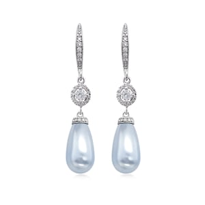Light Blue Pearl Wedding Earrings, Bridal Earrings, Bridesmaid Necklace and Earrings Set, Bridesmaid Gift,  Light Blue Prom Jewelry