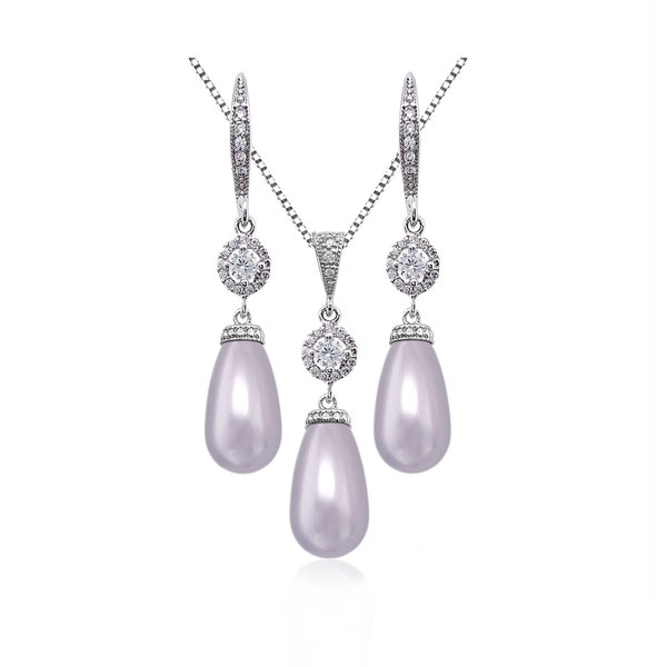 Light Purple Pearl Wedding Jewelry Set, Bridal Jewelry Set, Necklace and Earrings Set, Bridesmaid Gift, Swarovski Purple Pearl Prom Jewelry