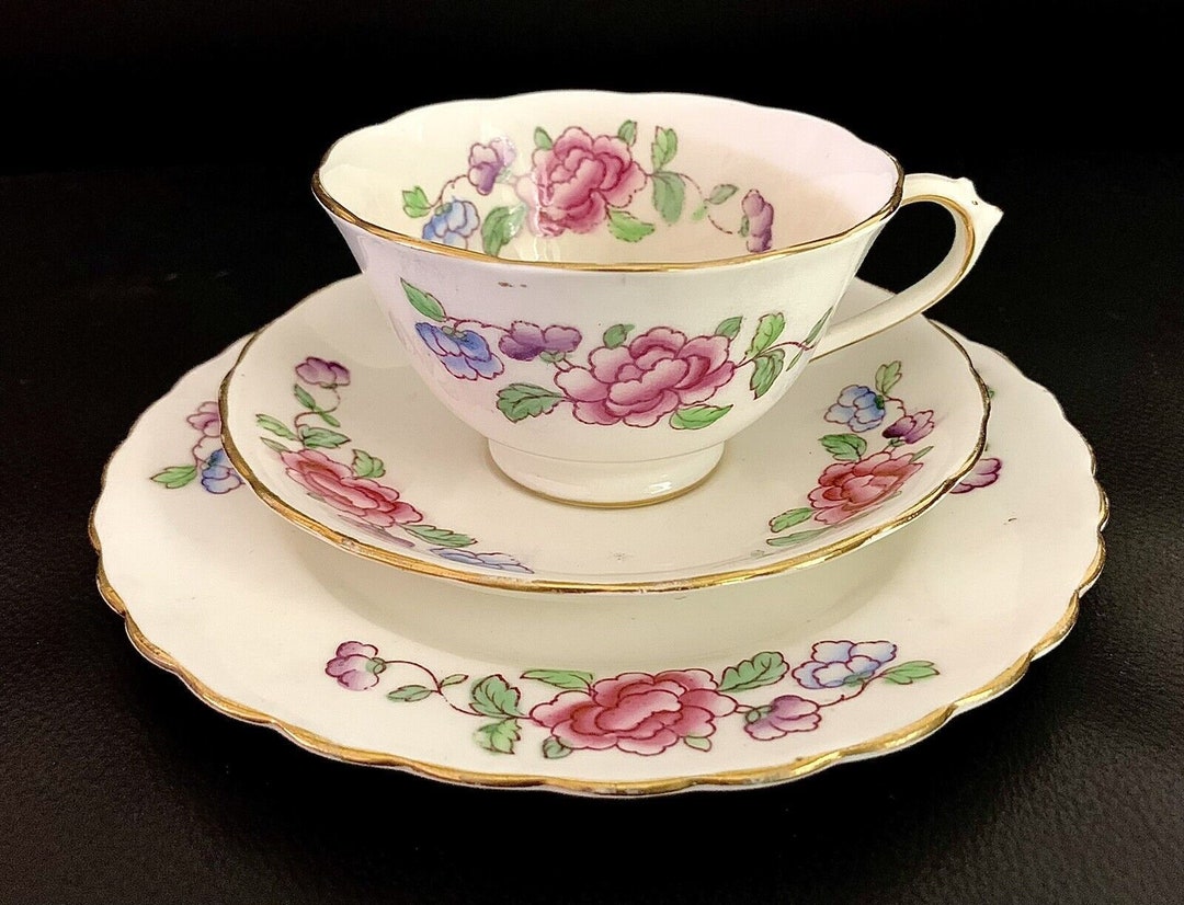Antique Hand Painted Chelson China Floral Tea Cup Saucer Plate Trio ...